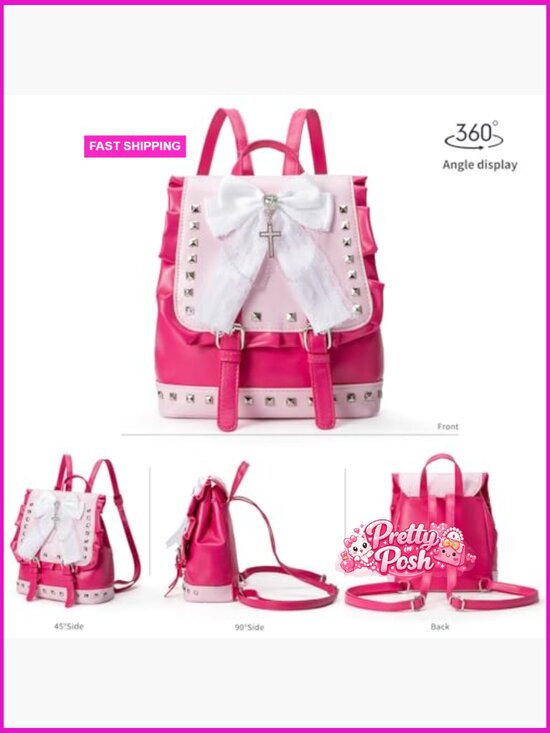 Mini Studded Lace Bow Backpack with Cross Charm, Gothic Rivet Backpack main image 5